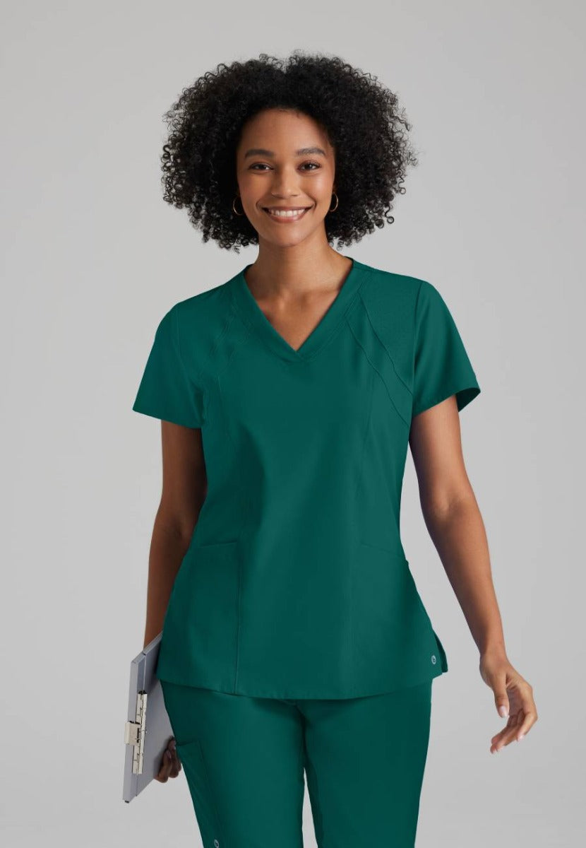 Barco One 4 Pocket V-Neck Perforated Panel Scrub Top | Hunter Green