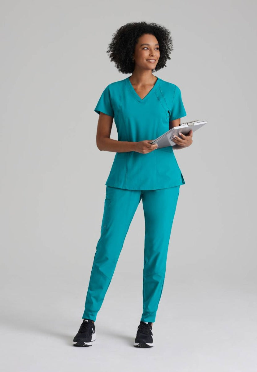 Barco One 4 Pocket V-Neck Perforated Panel Scrub Top | Teal