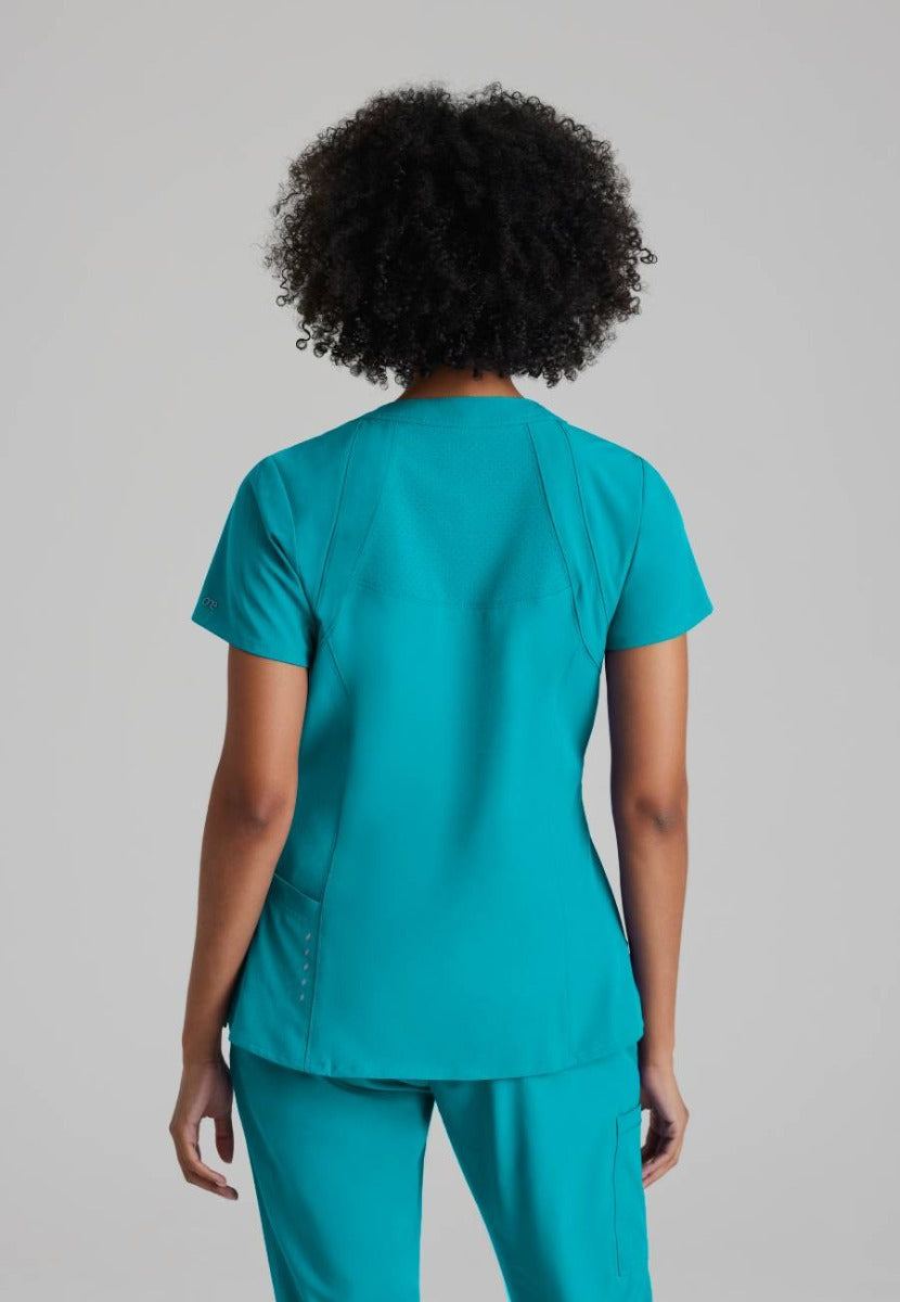 Barco One 4 Pocket V-Neck Perforated Panel Scrub Top | Teal