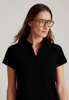 Grey's Anatomy Avery 2 Pocket Banded Collar Top | BLACK