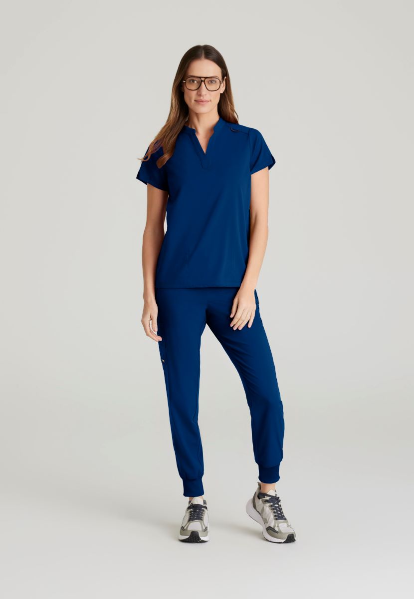 Grey's Anatomy Avery 2 Pocket Banded Collar Top | NAVY