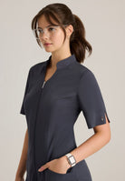 Grey's Anatomy Spandex Stretch Women's Sahar 2-Pocket Banded Collar Top | Steel