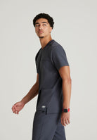 SKECHERS MALE THESIS THREE POCKET, ROUNDED NECKLINE SCRUB TOP | Pewter Grey