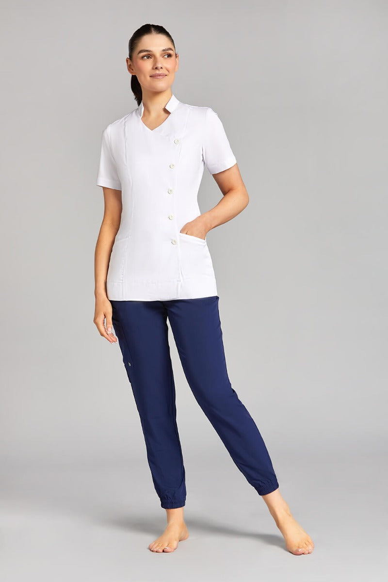 Nursing Uniform Tunic L2- Side Buttoned Front and Collar | WHITE