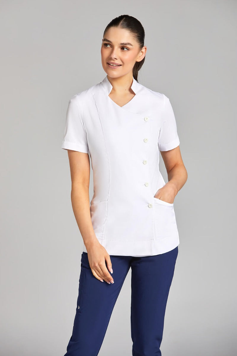 Nursing Uniform Tunic L2- Side Buttoned Front and Collar | WHITE