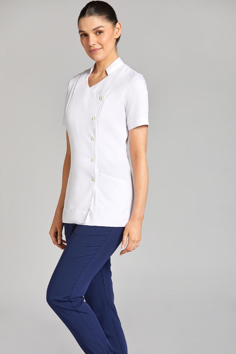 Nursing Uniform Tunic L2- Side Buttoned Front and Collar | WHITE