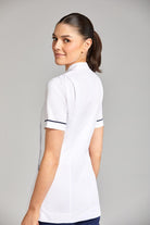 Nursing Uniform Tunic L2- Side Buttoned Front and Collar | WHITE/NAVY