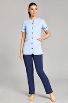 Nursing Uniform Tunic - PH1A Sweetheart Neckline + Button Front | SKY/NAVY