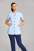 Nursing Uniform Tunic - PH1A Sweetheart Neckline + Button Front | SKY/NAVY