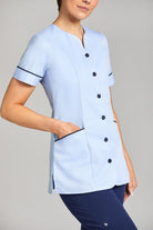 Nursing Uniform Tunic - PH1A Sweetheart Neckline + Button Front | SKY/NAVY