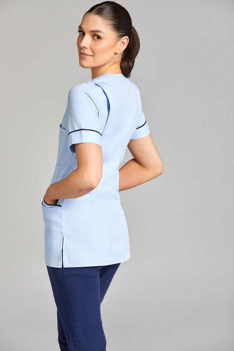 Nursing Uniform Tunic - PH1A Sweetheart Neckline + Button Front | SKY/NAVY