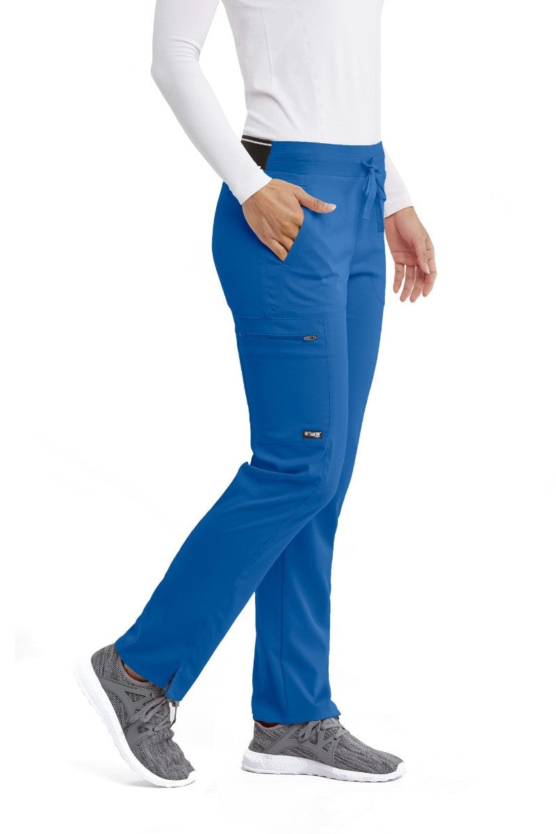 Greys Anatomy Kim 3 Pocket Elastic Back Waistband Zip-Pocket Pants PETITE (29") leg length  | New Royal