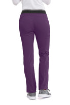 Greys Anatomy Kim 3 Pocket Elastic Back Waistband Zip-Pocket Pants | Eggplant