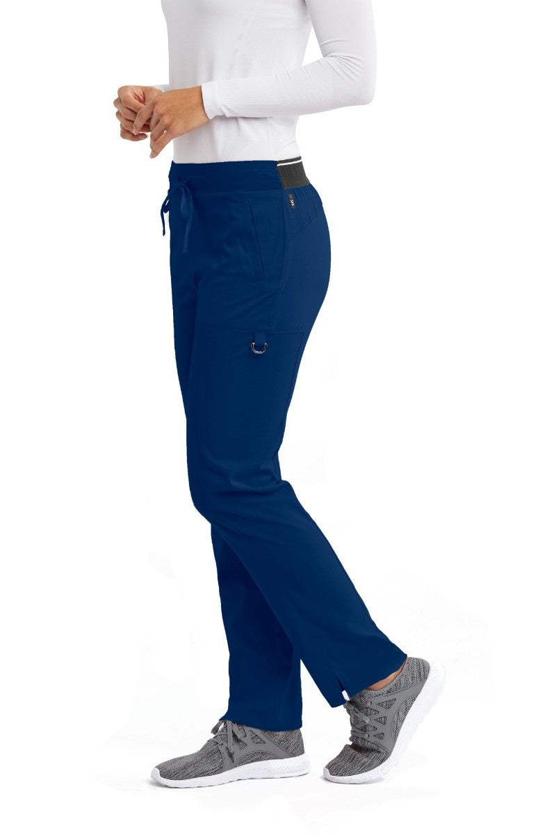 Greys Anatomy Kim 3 Pocket Elastic Back Waistband Zip-Pocket Pants PETITE (29") leg length  | NAVY