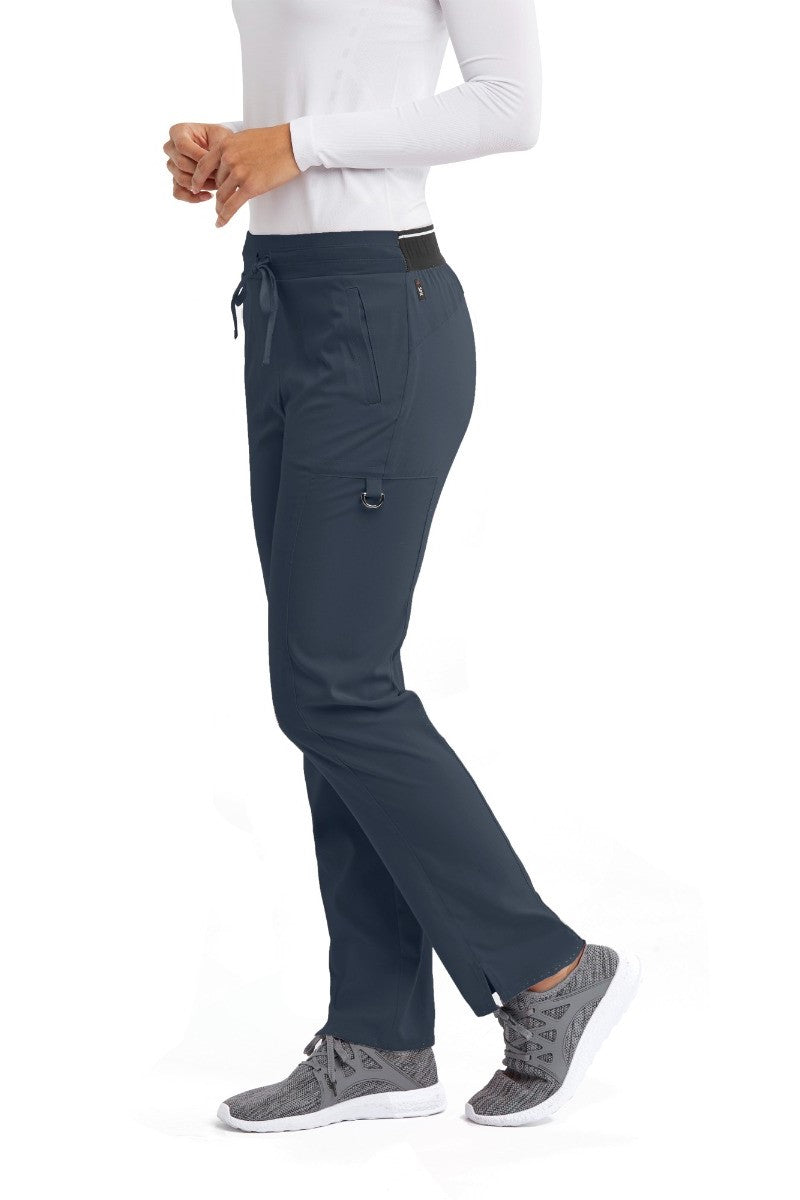 Greys Anatomy Kim 3 Pocket Elastic Back Waistband Zip-Pocket Pants | Steel