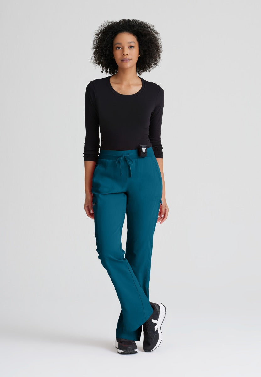 Greys Anatomy Kim 3 Pocket Elastic Back Waistband Zip-Pocket Pants | Bahama