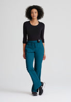 Greys Anatomy Kim 3 Pocket Elastic Back Waistband Zip-Pocket Pants PETITE (29") leg length  | Bahama