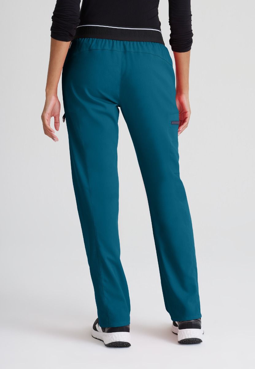 Greys Anatomy Kim 3 Pocket Elastic Back Waistband Zip-Pocket Pants PETITE (29") leg length  | Bahama