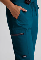 Greys Anatomy Kim 3 Pocket Elastic Back Waistband Zip-Pocket Pants | Bahama