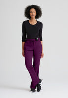 Greys Anatomy Kim 3 Pocket Elastic Back Waistband Zip-Pocket Pants | Wine