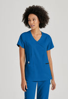 Greys Anatomy V-Neck Kim Top with Zip Front Pocket | New Royal