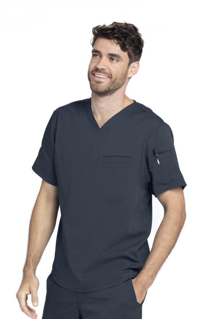 Grey's Anatomy Active Spandex Stretch Men's 3-Pocket V-Neck Scrub Tops | Steel