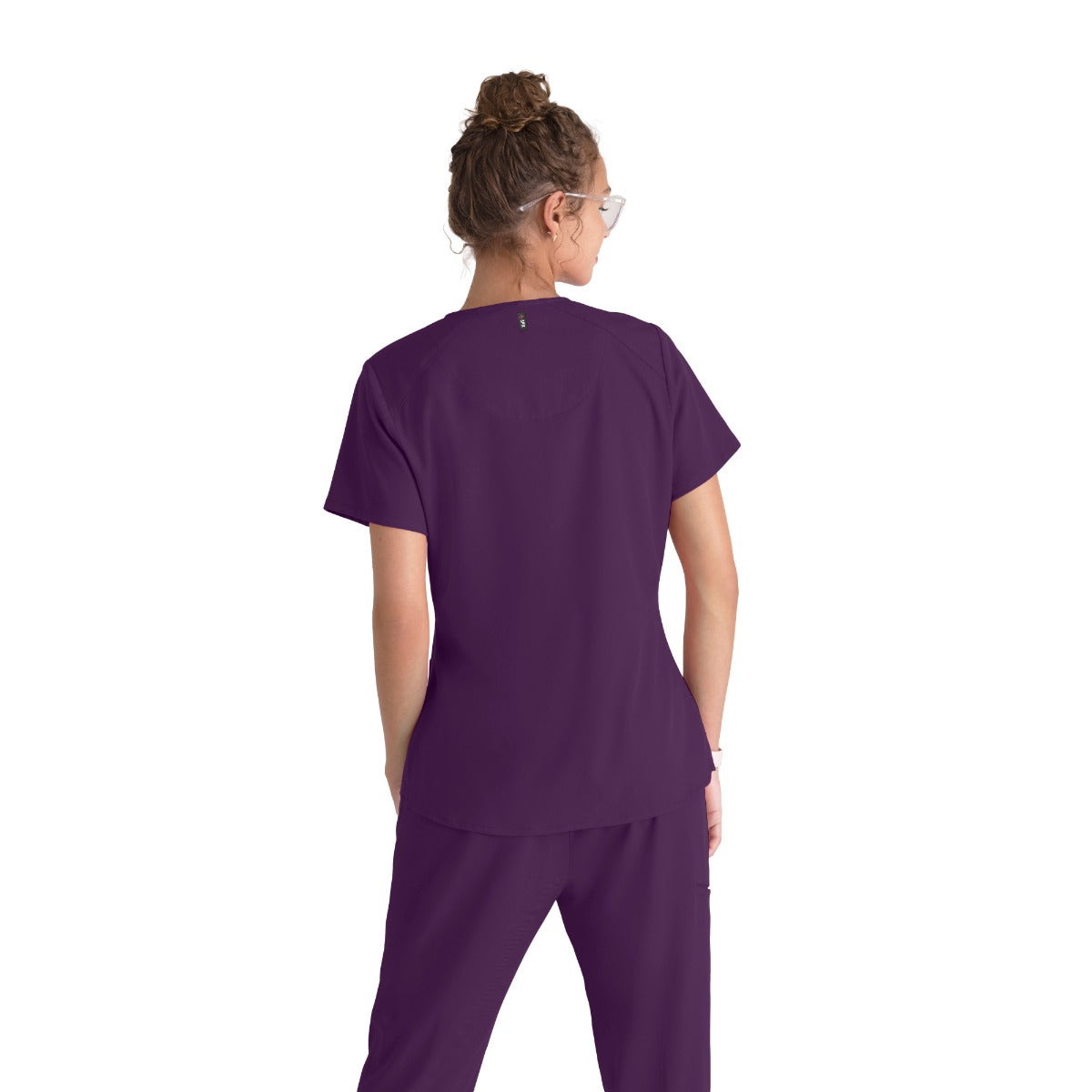 Greys Anatomy Emma 4 pocket, V-neck scrub top with angled seams | Eggplant