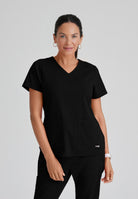 Greys Anatomy Emma 4 pocket, V-neck scrub top with angled seams | BLACK