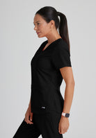 Greys Anatomy Emma 4 pocket, V-neck scrub top with angled seams | BLACK