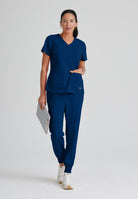 Greys Anatomy Emma 4 pocket, V-neck scrub top with angled seams | NAVY