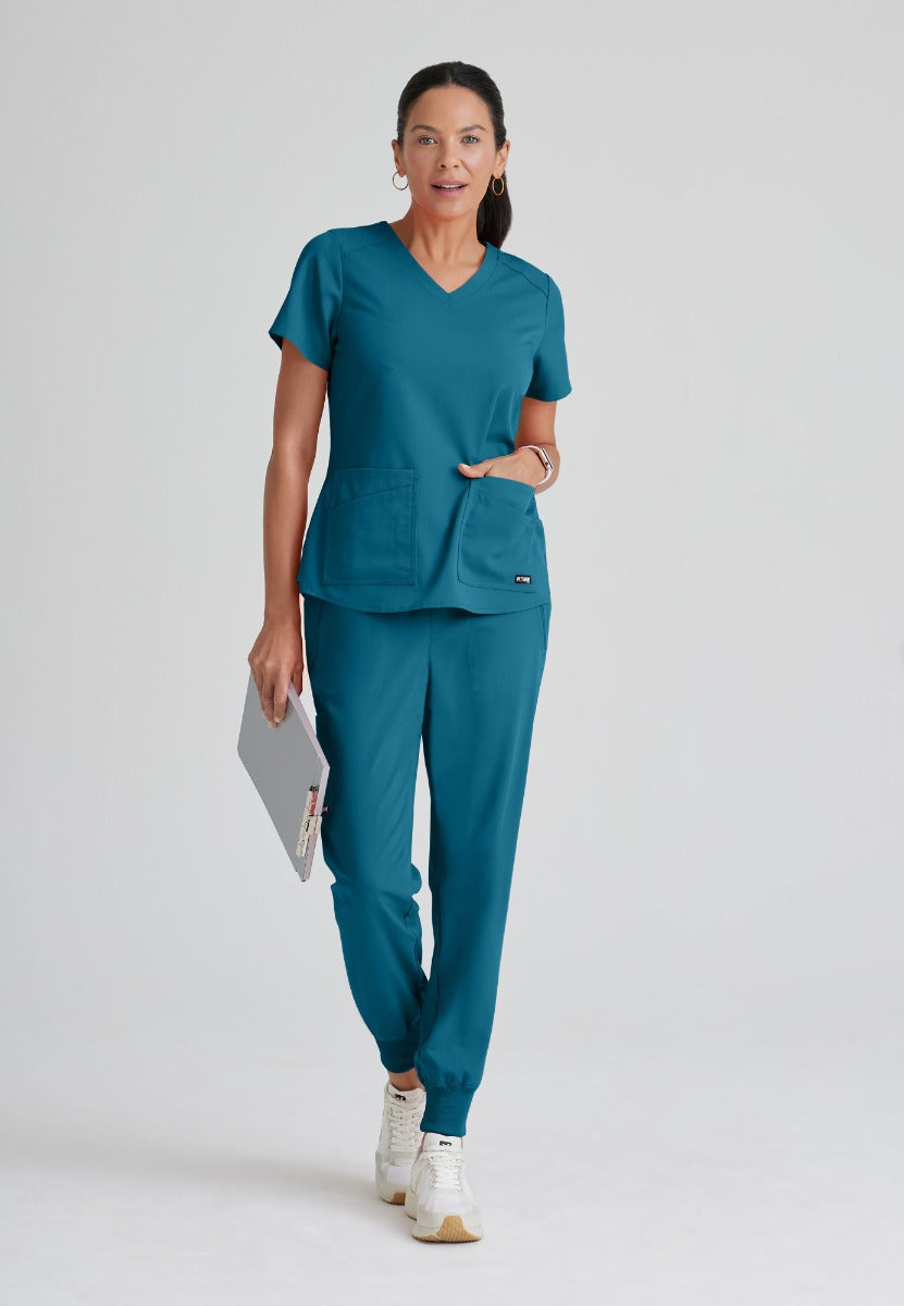 Greys Anatomy Emma 4 pocket, V-neck scrub top with angled seams | Bahama