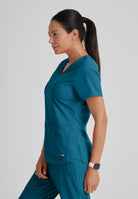 Greys Anatomy Emma 4 pocket, V-neck scrub top with angled seams | Bahama