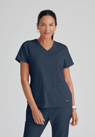 Greys Anatomy Emma 4 pocket, V-neck scrub top with angled seams | Steel