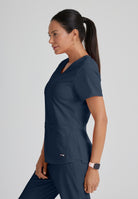 Greys Anatomy Emma 4 pocket, V-neck scrub top with angled seams | Steel