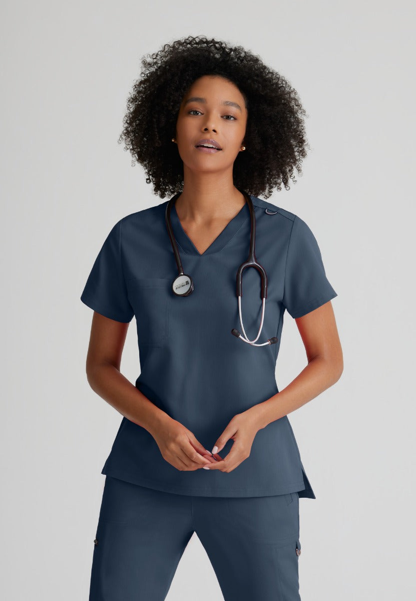 Grey's Anatomy Bree Tuck-in Scrub Top  | Steel