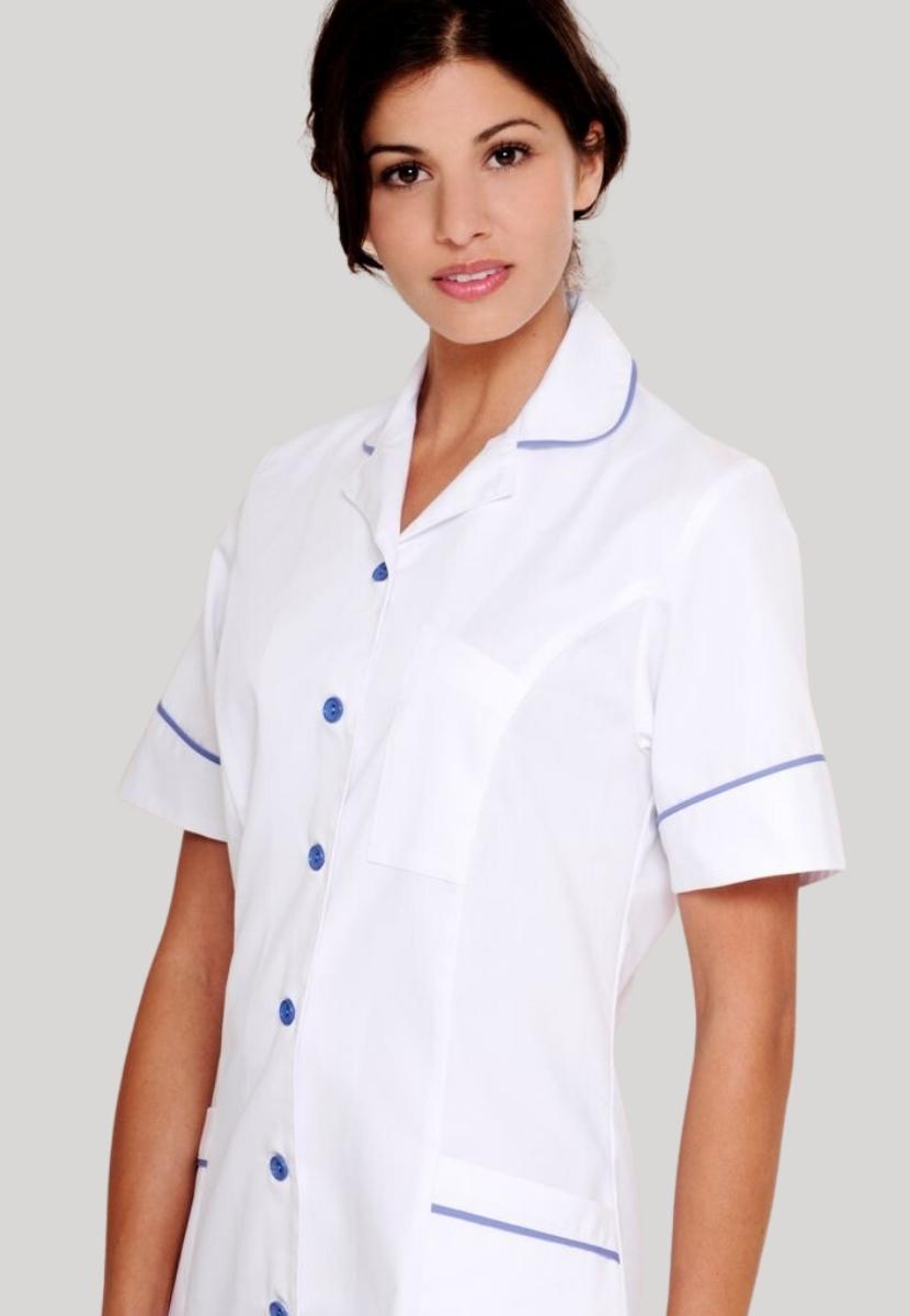 Nursing Uniform Tunic PH2A - Round Collar + Buttoned Front ⚡⚡⚡-50% OFF✨ | WHITE/METRO