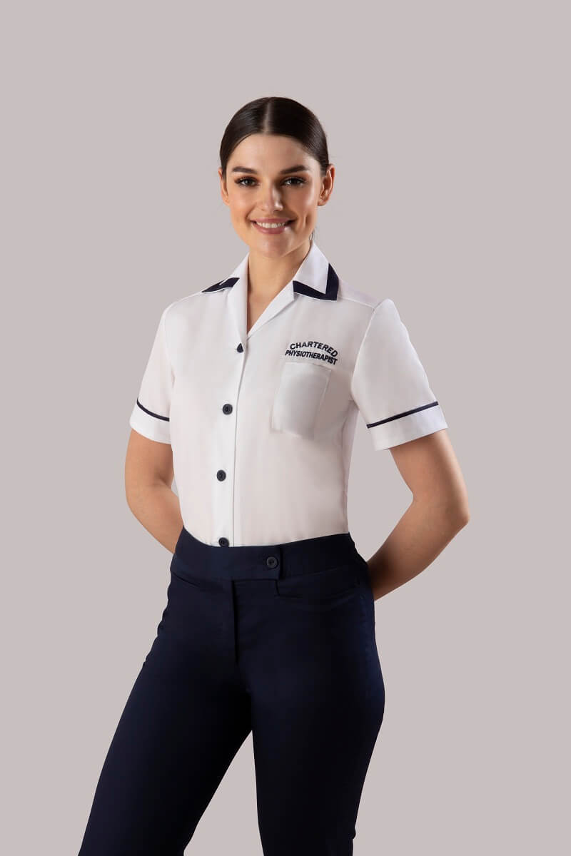 Physiotherapist Lightweight Blouse with Logo | WHITE/NAVY