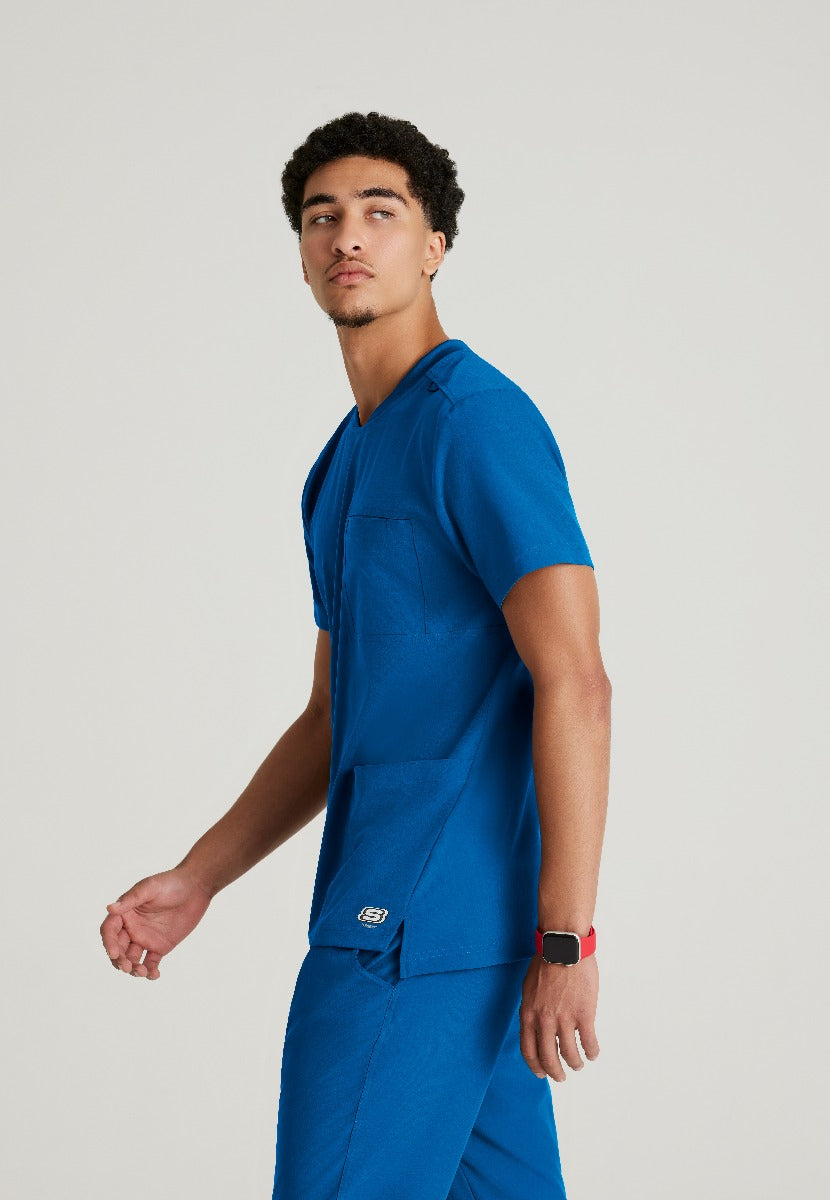 SKECHERS MALE THESIS THREE POCKET, ROUNDED NECKLINE SCRUB TOP  | New Royal